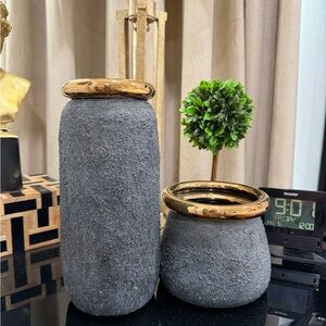 Modern Gray and Gold Vase Set